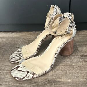 Vince Camuto Mejorla Womens Ankle Strap Snakeskin Block Heels Sandals Ivory 9W